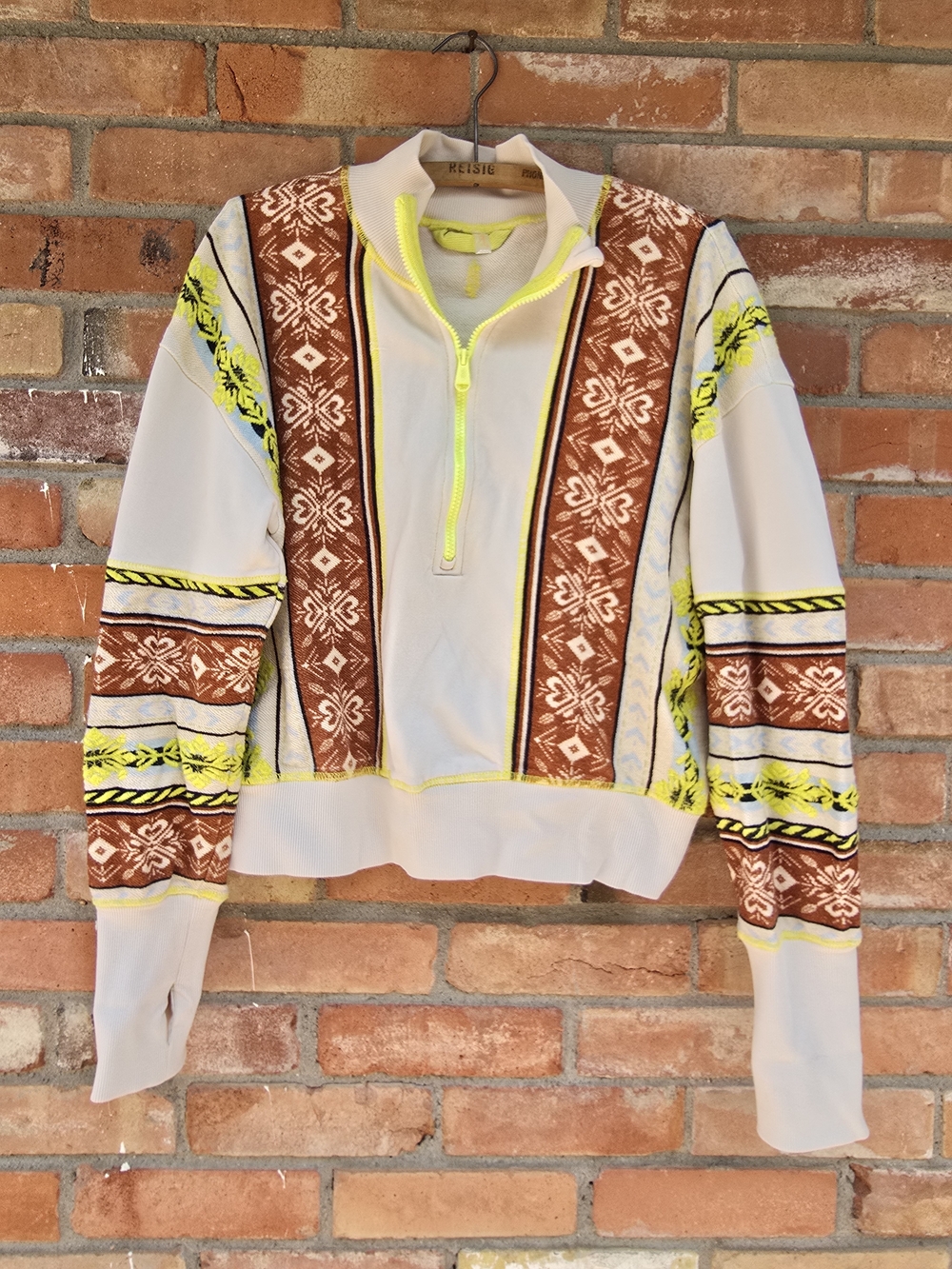 Free People Neon Yellow Trim Knit Pullover